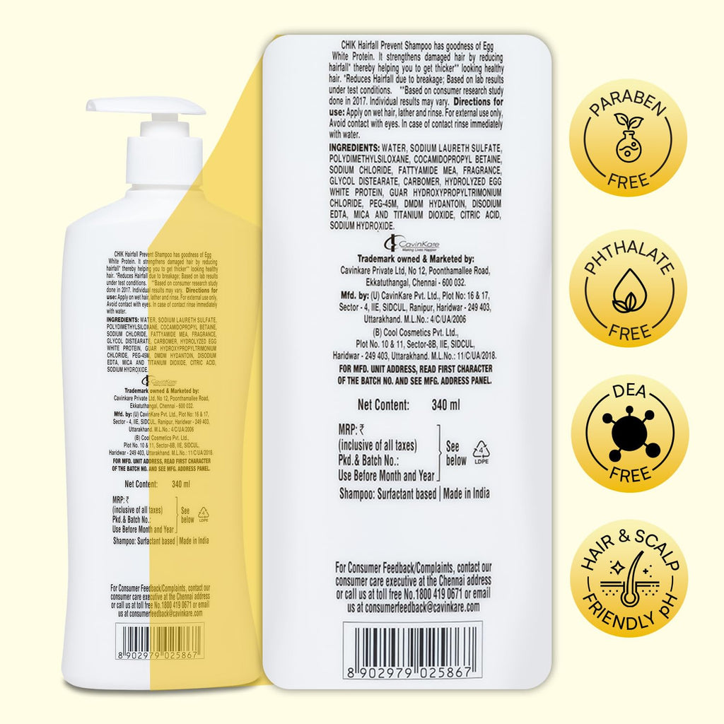 Chik Protein Solution Hairfall Prevent Shampoo, With Goodness Of Egg White, For Thick And Healthier Hair | For Men & Women | 340ml