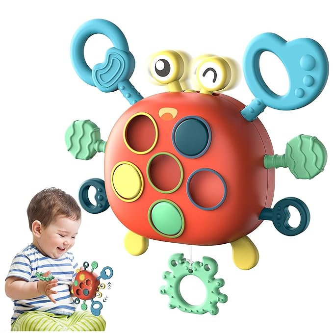 Kidology Baby Montessori Sensory Toys Silicone Pull String Crab Toy