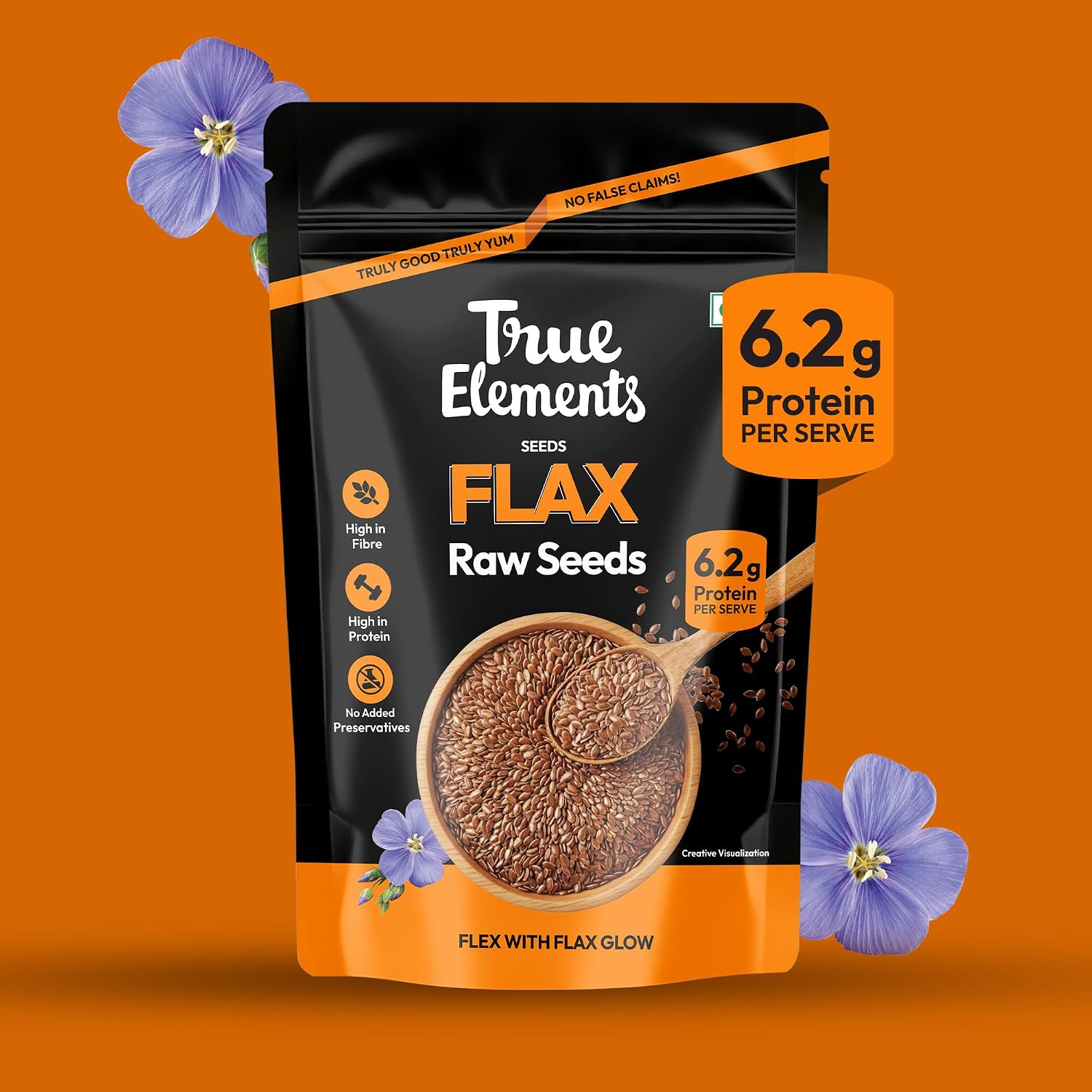 True Elements Flax Seeds 900g - Alsi Seeds | Flax Seeds for Hair Growth | Raw Seeds for Eating | Source of Iron & Dietary Fibre | Source of Iron | Rich in Protein