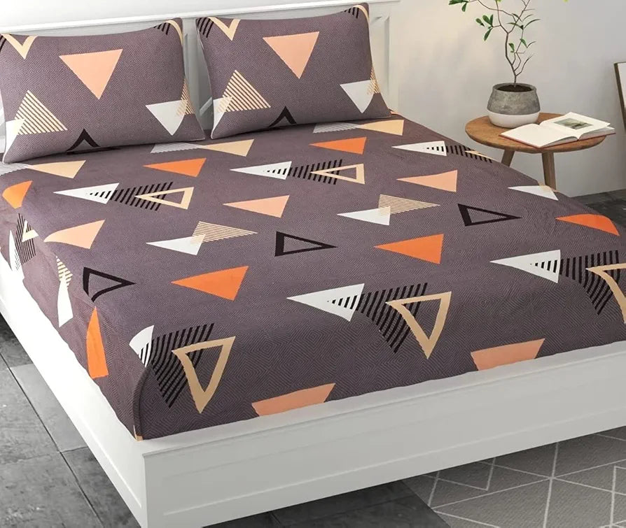 The Home Style Super Soft Microfiber 6D Flat King Size Double Bed Bedsheet  With 2 Pillow Cover 300 TC Graphite Triangle