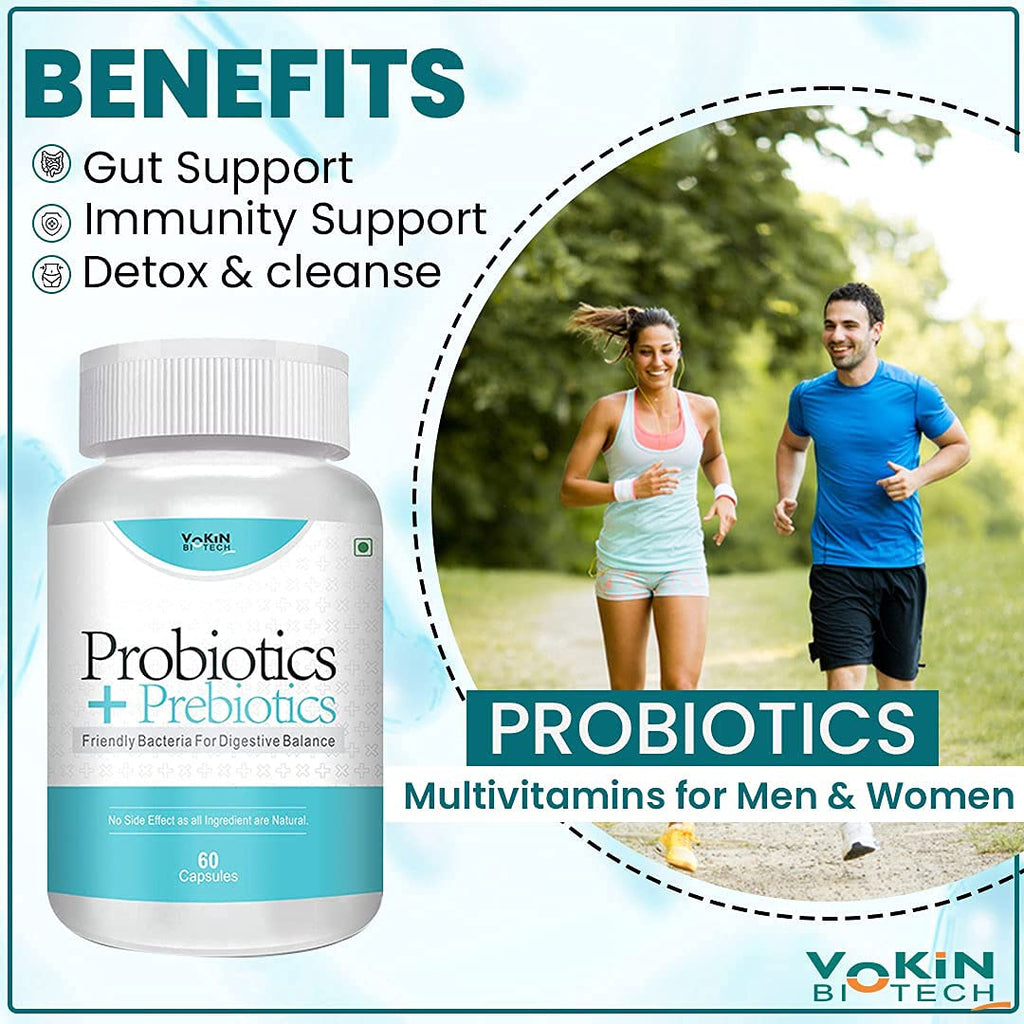 Vokin Biotech Probiotics+ Prebiotics Supplement 50 Billion Cfu For Women & Men With Prebiotics 150 mg | Probiotic Capsules For Digestion Support, Gut Health And Immunity â€“ 60 Veg Capsules