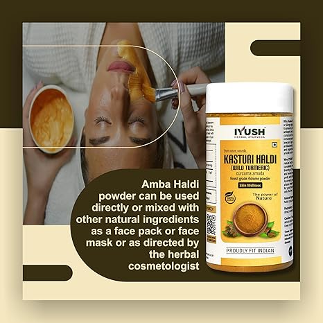 Iyush Herbal Ayurveda Kasturi Haldi Powder for Face Beauty Wild Turmeric