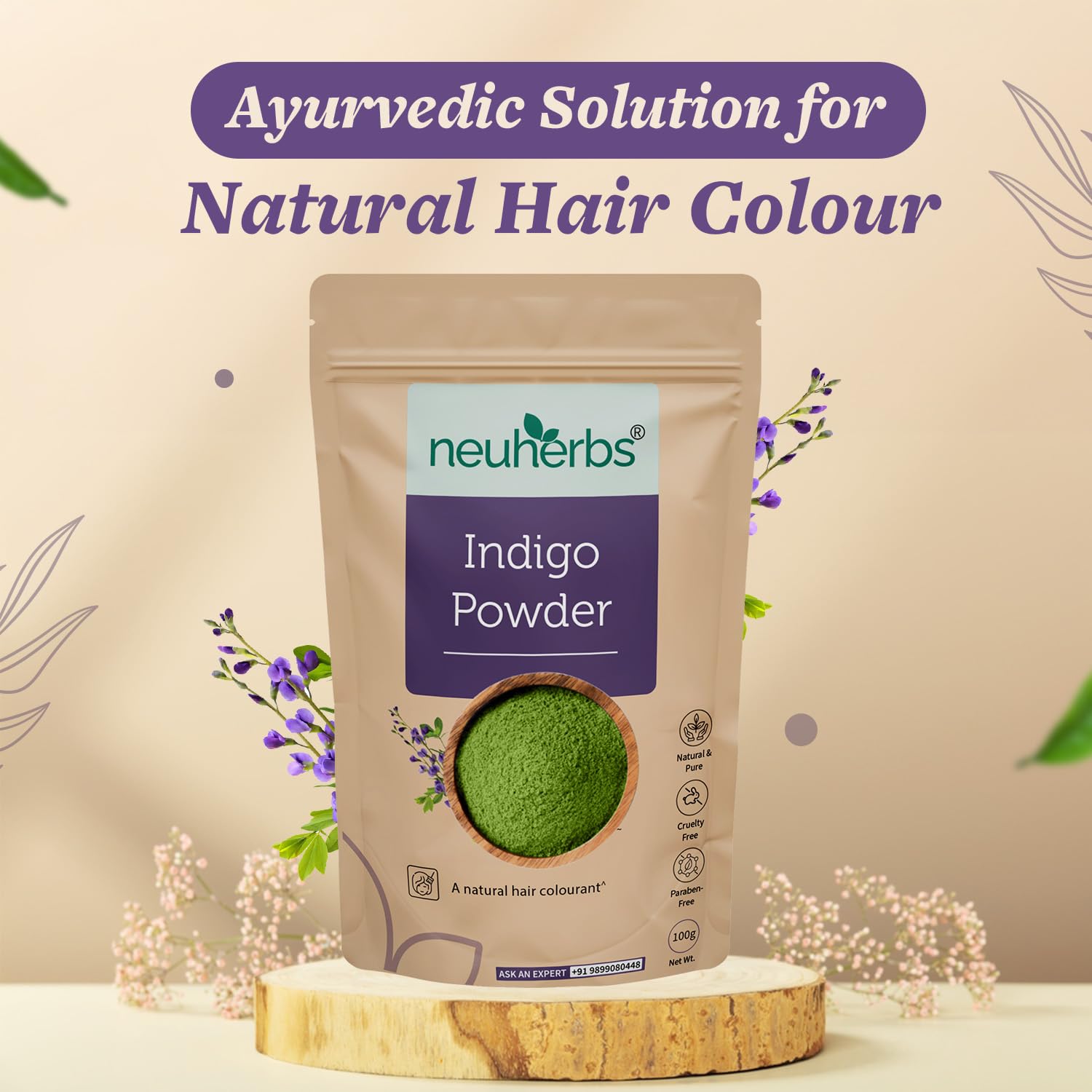 Neuherbs Indigo Powder 100g For Hair Colouring & Hair Growth | Natural Hair Color For Black Hair | 100% Pure & Natural With No Artificial Color or Additives