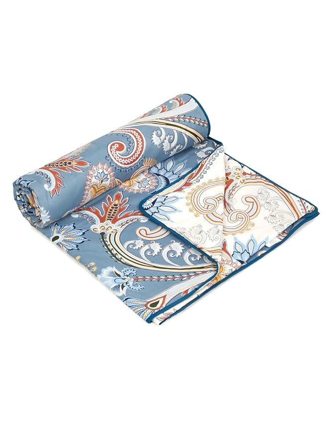Cortina Ultra-Soft Microfiber Reversible 120 GSM Abstract Single AC Blanket Quilt Dohar | Blue