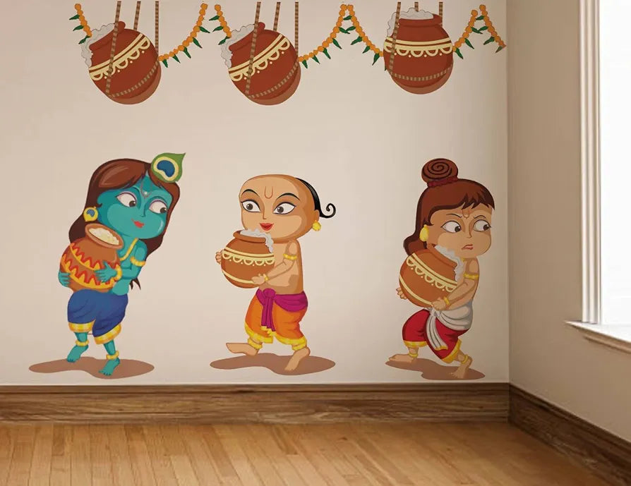 Rawpockets Decals Lord Krishna Carrying Butter Pot Wall Sticker