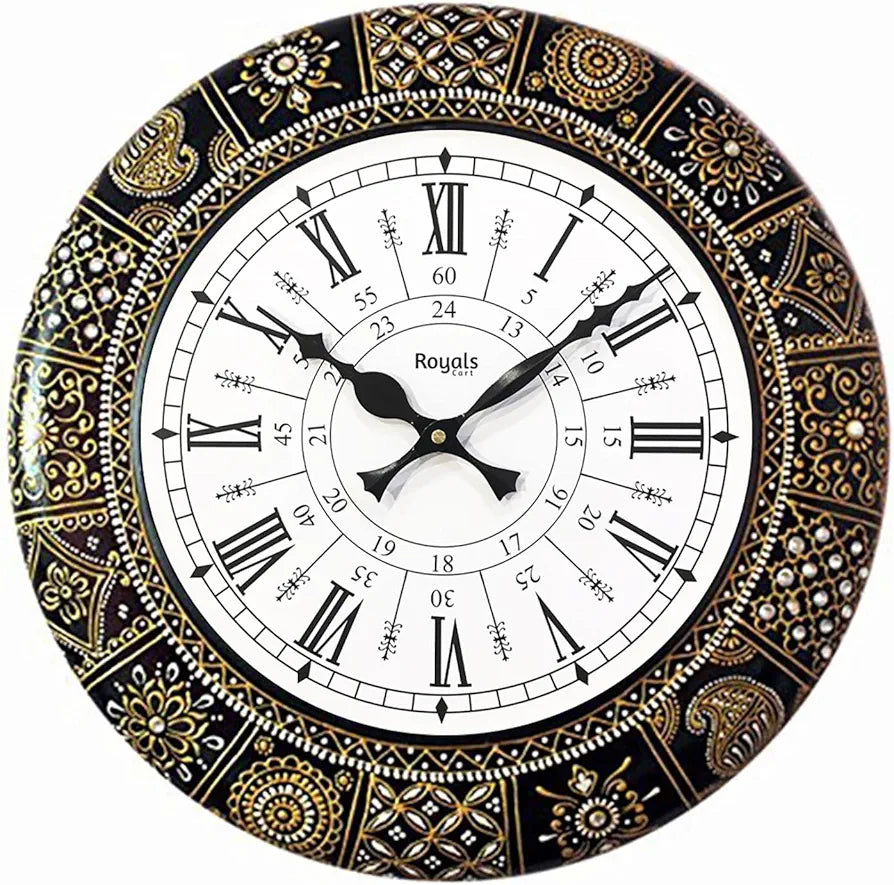 RoyalsCart Floral Designer Painting Wooden Antique Analog Wall Clock Clock Size - 40 cm x 40 cm [KTWC281D] Designer Painting