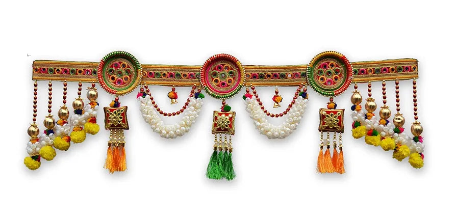 CraftVatika Embroidery Work Toran Hanging Bandhanwar Marigold Flower with Floral Handmade Latest Traditional Design 3 Feet Length 94cm