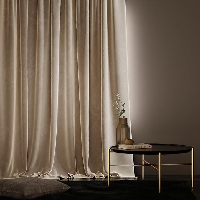 Stoa Paris Curtain for Home Single pc PatternedVelvet Curtain for Door Colour Ivory Elegance