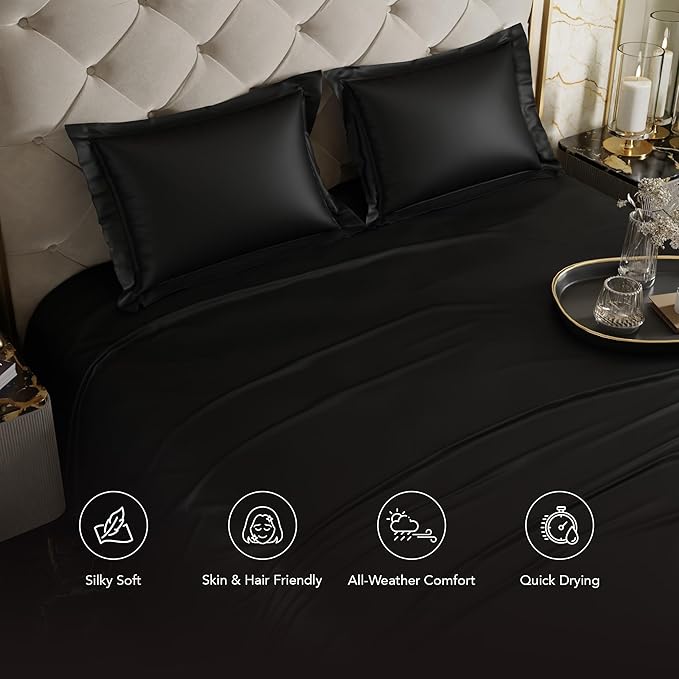 Stoa Paris Satin Bedsheets For Double Bed 300Tc Premium Bedsheet With 2 Pillow Covers
