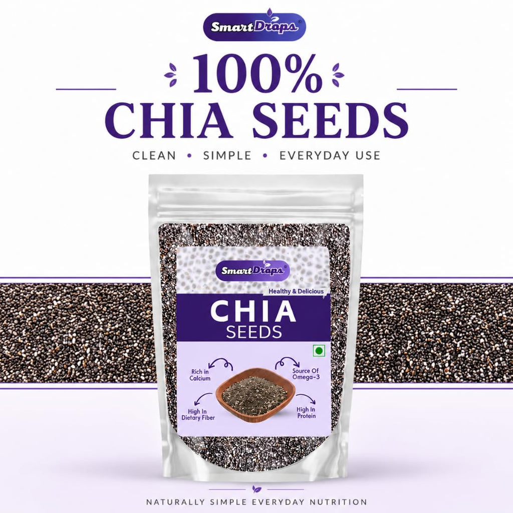 Smartdrops Chia Seeds, Chiaseeds, Raw Chia Seed, Chia Seeds Weight Loss, ChiaSeeds For Weight Loss Daily Use Seed Blend Pack For Drinks Smoothie & Meals For Men And Women - 50gm (Pack 1)