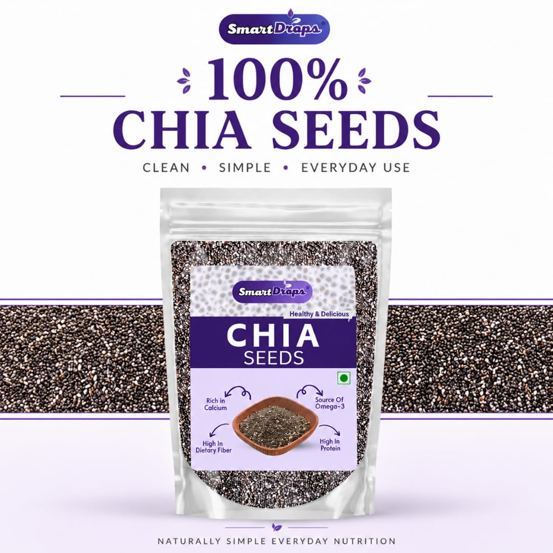 Smartdrops Chia Seeds, Chiaseeds, Raw Chia Seed, Chia Seeds Weight Loss, ChiaSeeds For Weight Loss Daily Use Seed Blend Pack For Drinks Smoothie & Meals For Men And Women - 50gm (Pack 1)