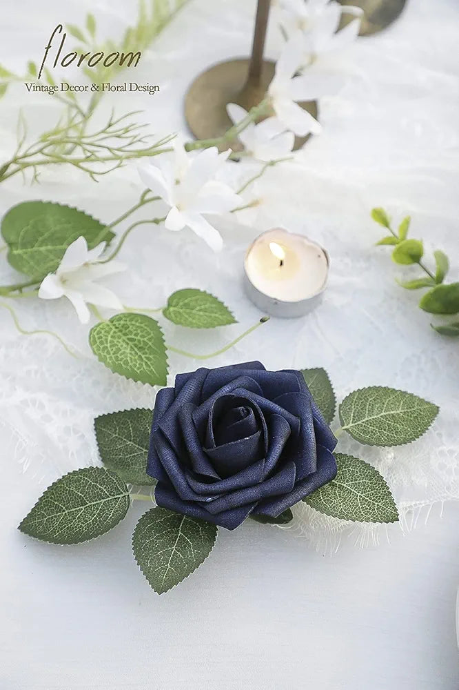 Artificial Flowers 50pcs Real Looking Fake Roses with Stems