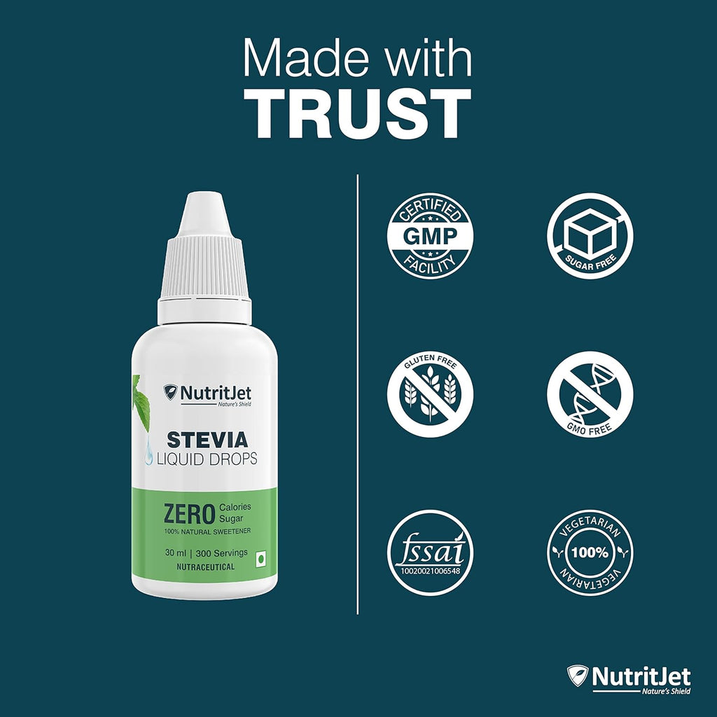 NutritJet Stevia Liquid Drops Natural - Zero Calories & Zero Carbs, Sugar Substitute Great for Weight Control - 30ml