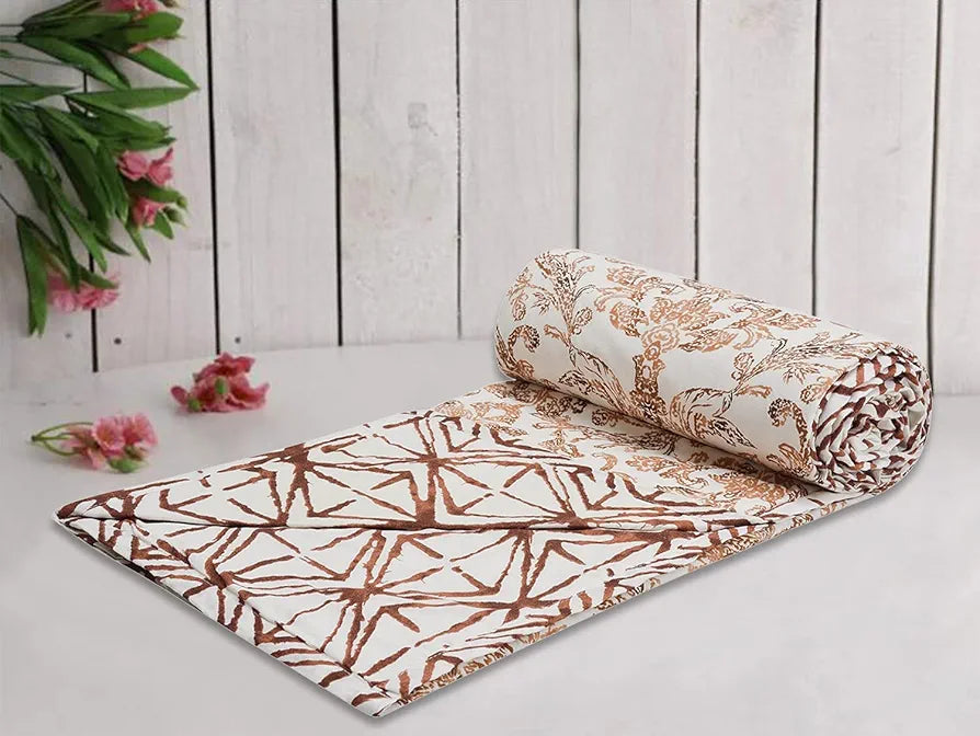 Trance Home Linen 150 GSM Pure Cotton Reversible Dohar Single Bed Size Ac Blanket Comforter Soft Light-Weight Bed Blanket 56 X 88 Inch Colour Ivy Brown