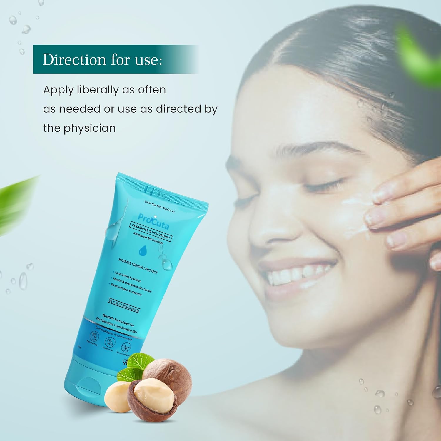 Ceramide & Peptide Face Moisturizer 100g | 48-Hour Hydration & Skin Barrier Repair Cream | Hyaluronic Acid, Niacinamide, Vitamin C, Vitamin E & Squalane | Non-Greasy Face Moisturizer for Normal to Dry Skin