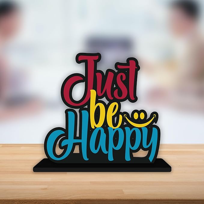 Artvibes Wooden Idols and Figurine Just Be Happy Quotes Table Decor for Office Desk Showpiece | Home Decoration Item