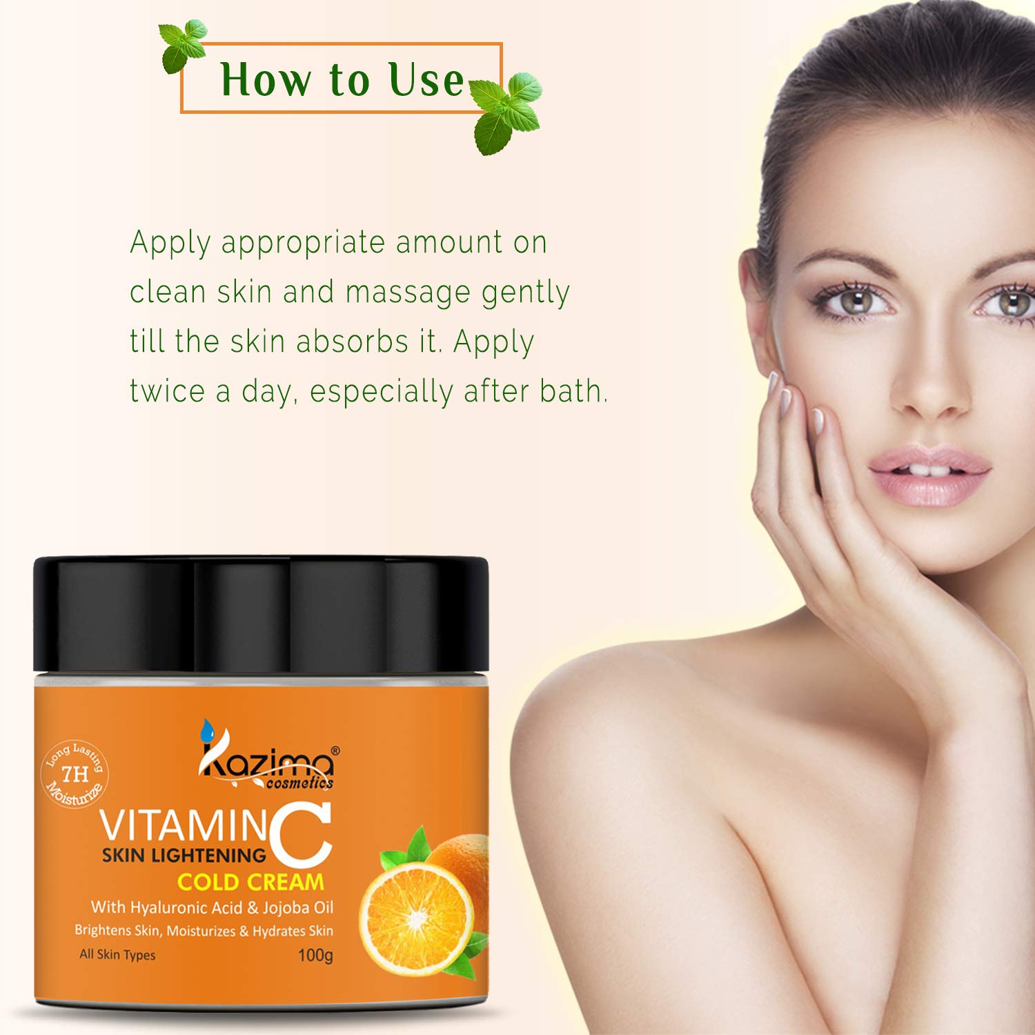 KAZIMA VITAMIN-C SKIN LIGHTENING COLD CREAM (100g) with Hyaluronic & Jojoba Oil