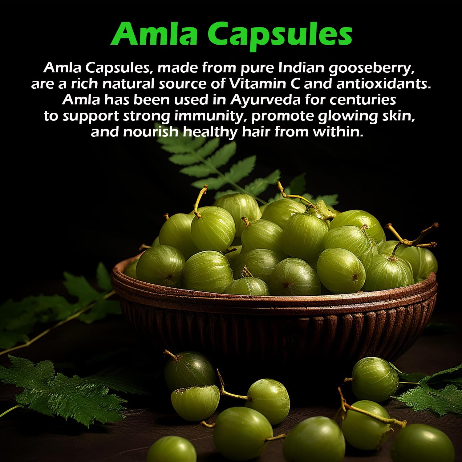 Amla Capsules 60_ Organic Hair Growth & Vitamin C Herbal Supplement Antioxidant Immunity Enhancer Natural Source of Vitamin C (Pack of 1)