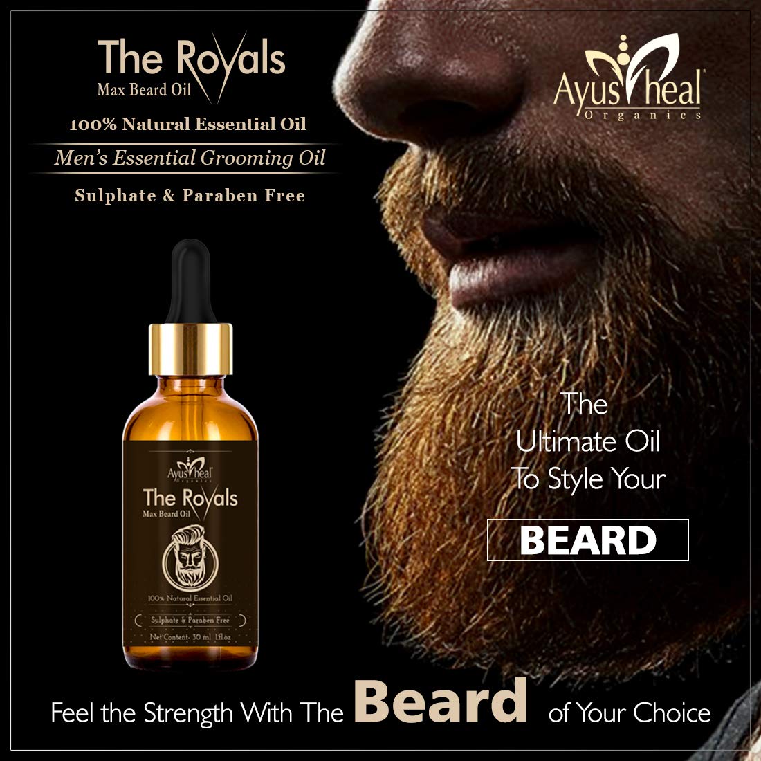 The Royals Max Beard Oil Men's Essential Grooming Oil Beard and Moustache Oil 30 Ml