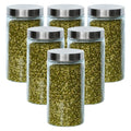 Femora Kitchen Storage Jars Borosilicate Glass With Steel Lid Air Tight Kitchen Jar and Container | 1600 Ml | Pack of 6