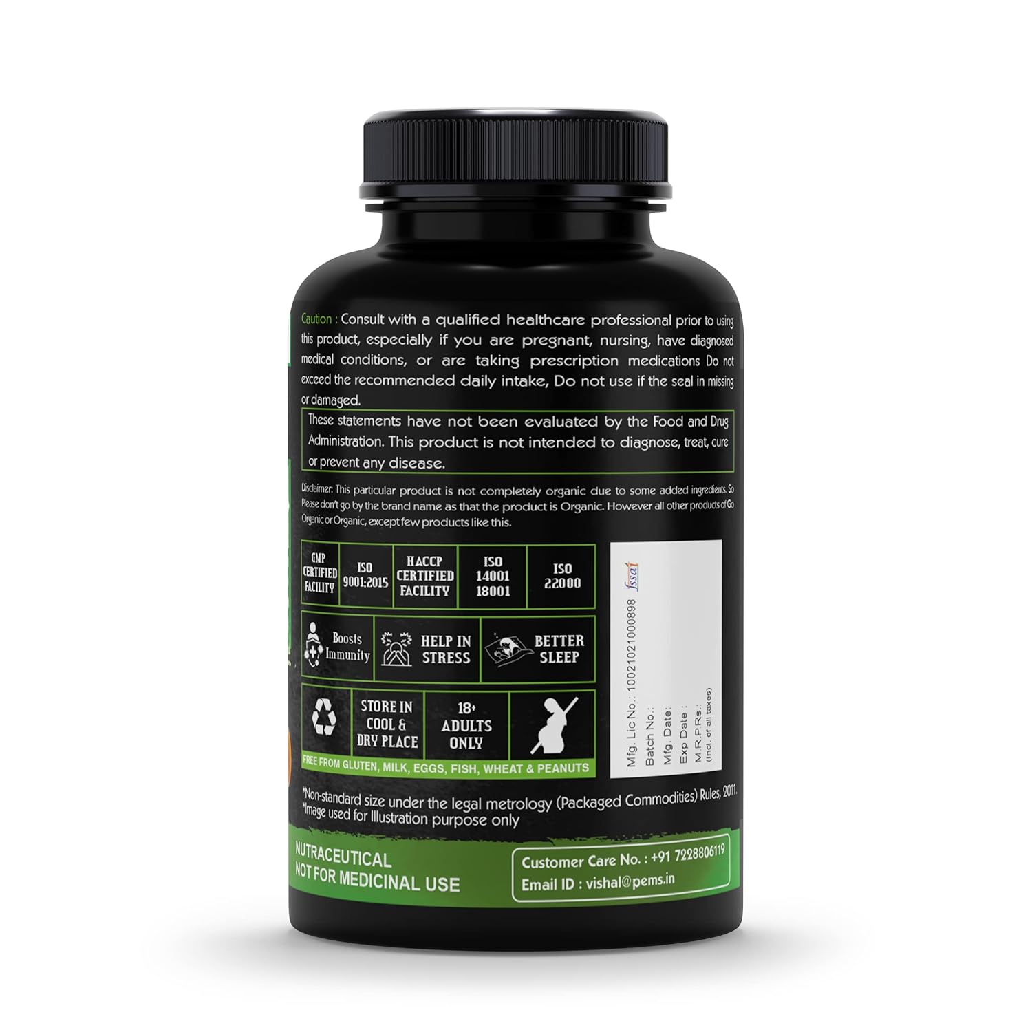 Go Organic Magnesium Glycinate Supplement Glycinate Chelate with Organic Vegetables to Support Sleep, Calm, Muscle Cramp & Stress Relief – Gluten Free, Non GMO - 120 Capsules