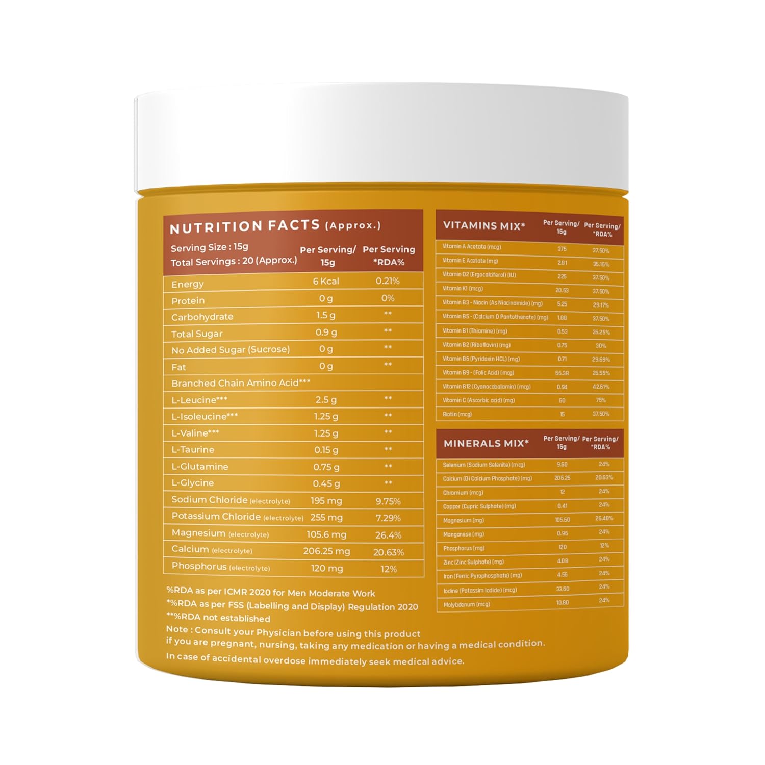 Naturaltein BCAA E+ Boost - Vegan BCAAs with Electrolytes, Vitamins & Minerals - 300g Clean Energy Drink - Natural Orange