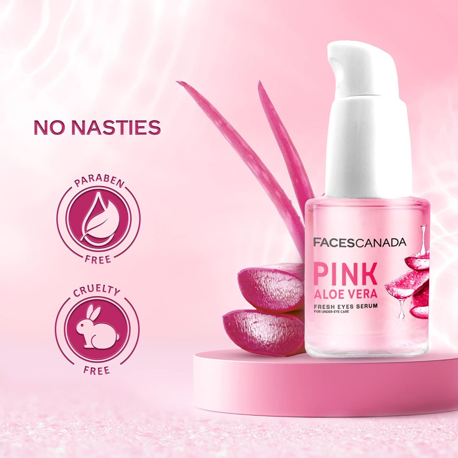 FACESCANADA Pink Aloe Vera Fresh Eyes Serum For Under-Eye Care, 15ml | Squalene, Witch Hazel & Quinoa Extracts | Anti-Ageing, Brightening & Intense Hydration | Helps Reduce Puffy Eyes & Dark Circles