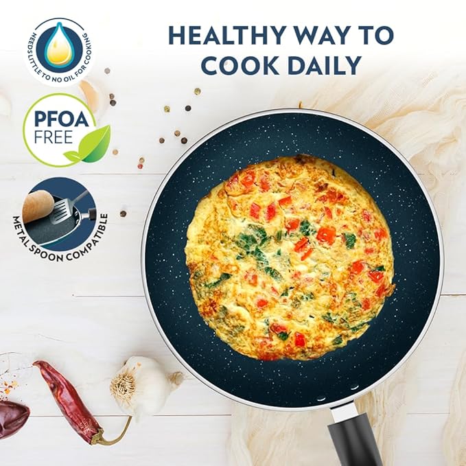Borosil Prochef Non-stick Aluminum Fry Pan 24 Cm | Gas Stove Compatible | Thick Uniform Body for Even Heating | Dishwasher Safe