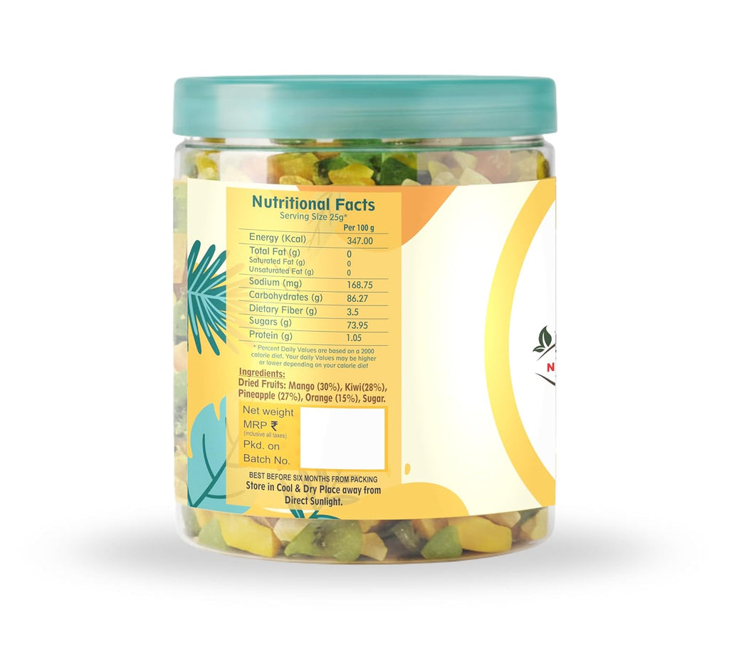 Nutriefoods Premium Tropical Dried Fruit Mix - Blend of Dried Mango, Kiwi, Pineapple, and Oranges (250gm)