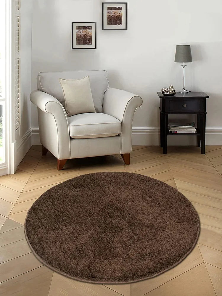 Saral Home Neo Shaggy Yarn Anti-Skid Round Mats Colour Brown