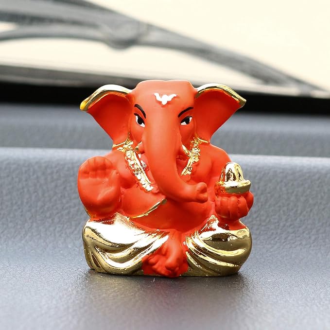 Ecraftindia Gold Plated Orange Appu Ganesha Decorative Showpiece