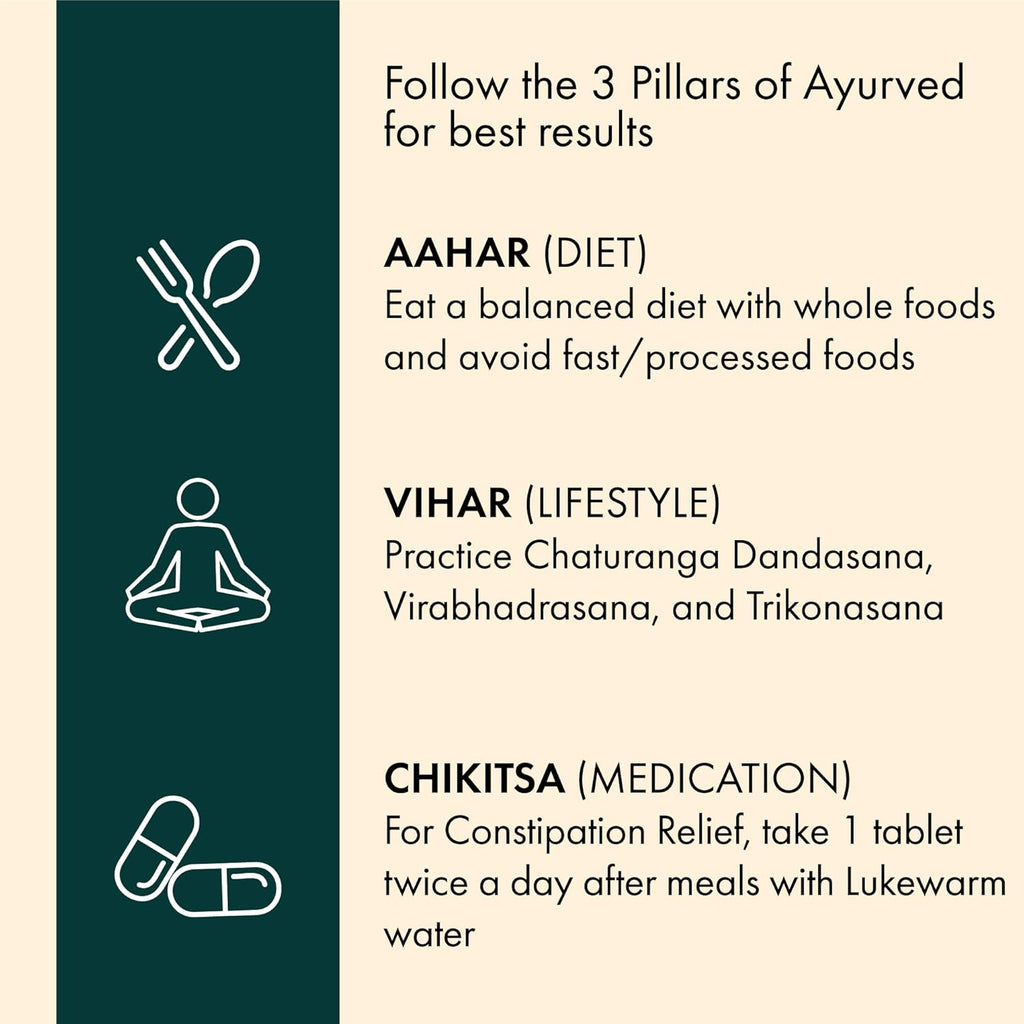Dr. Vaidya's Constipation Relief Tablets | Improves Digestion & Regulates Bowel Movement | Sonamukhi, Haritaki & Sunth | (30 Tablets)
