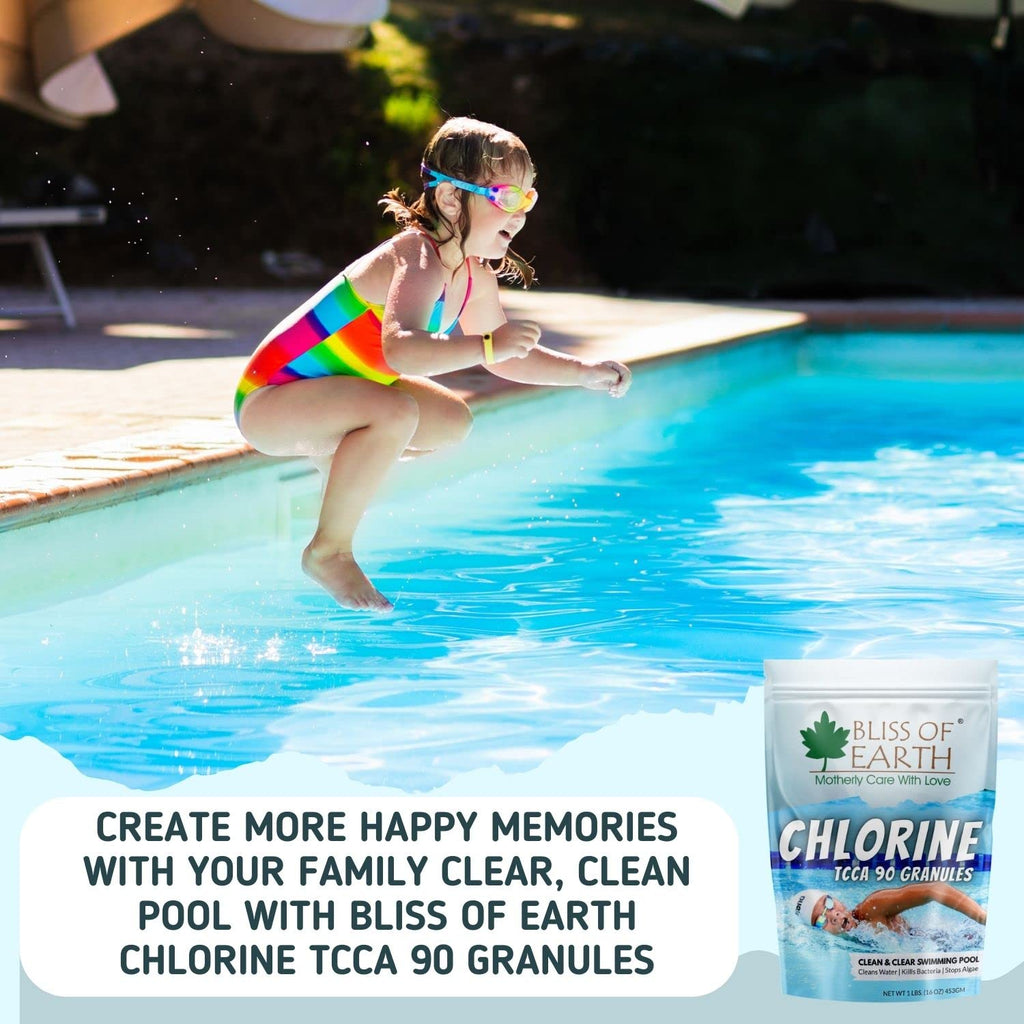 Bliss of Earth Japanese Chlorine Powder for Pool, Clean & Clear Swimming Pool, Kills Bacteria & Stops Algae, Pool Disinfectant Granular Chlorine, 907g