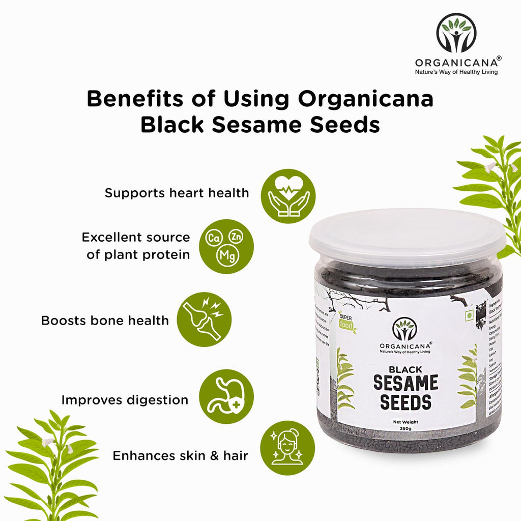 Organicana Black Sesame Seeds (Pack of 1) - Til for Eating | Natural Black Gingelly Oil Seed | Indian Spices for Everyday Essentials | Kaale Til for Weight Loss | Nutrient Rich Black Seeds