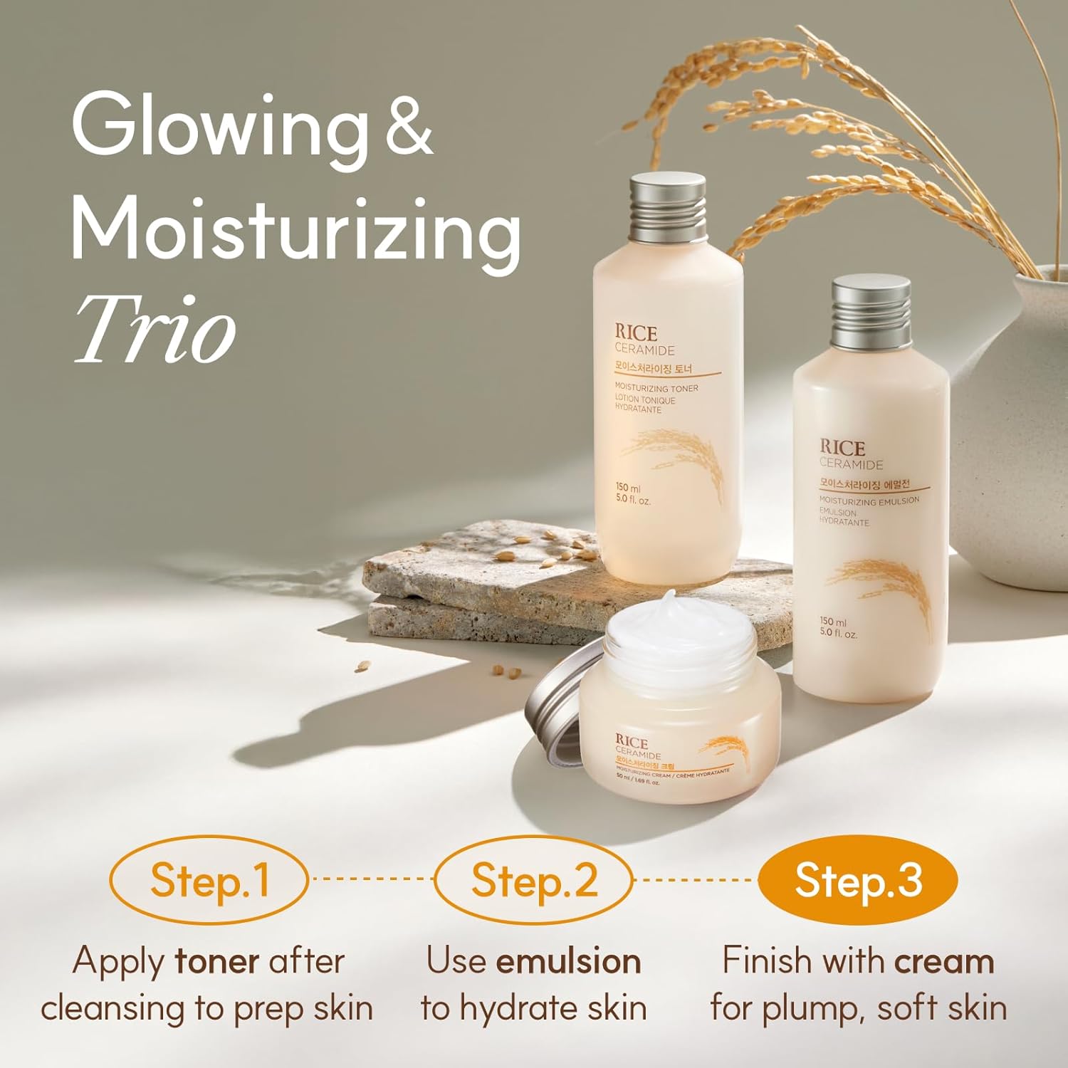 The Face Shop Rice & Ceramide Moisturizing Cream with Rice Extracts for Skin Brightening | Ceramide Moisturizer For Skin Barrier Repair | Paraben & Paraffins Free, Korean skin care products, 50ml