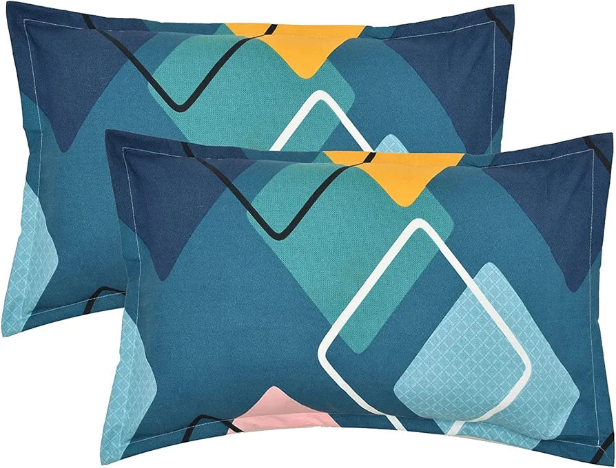 The Home Style Super Soft Microfiber 6D Flat Geometric King Size Double Bed BedsheetWith 2 Pillow Cover,300 TC French Blue