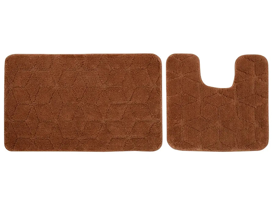 Saral Home Soft Cotton Anti Slip Bathmat with Contour Set Colour Browm