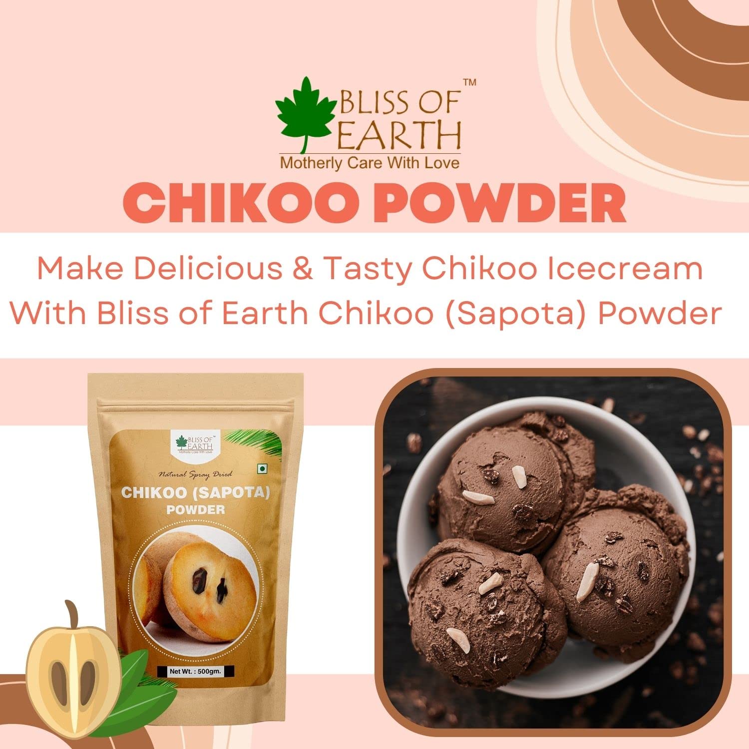 Bliss of Earth 1kg Chikoo (Sapota) Powder Natural Spray Dried
