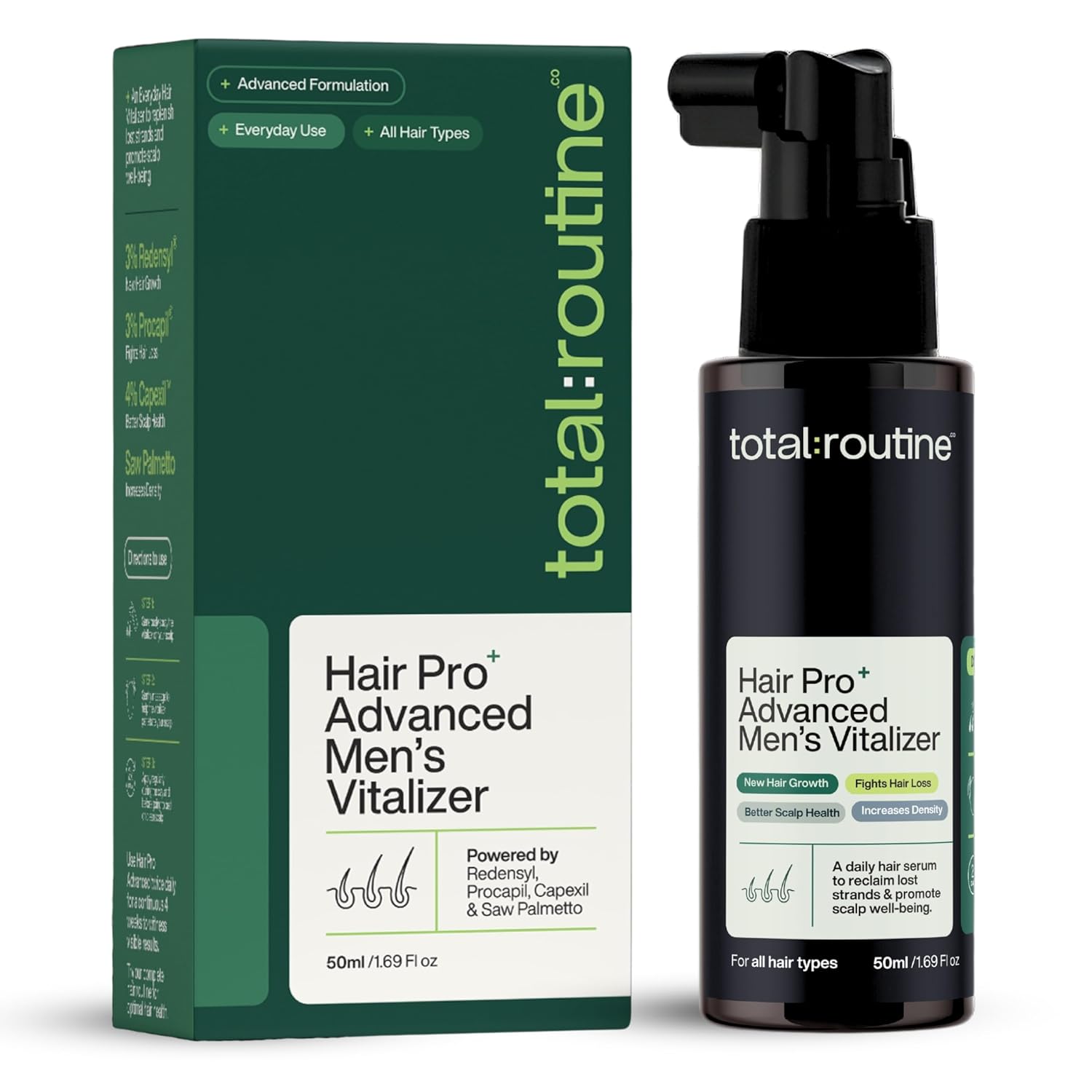 Total Routine Hair Serum for Men - Advanced Formula with 3% Redensyl, 3% Procapil, 4% Capixyl, Saw Palmetto, Collagen & Peptides for Hair Growth & Hairfall Control (50ml - Large)
