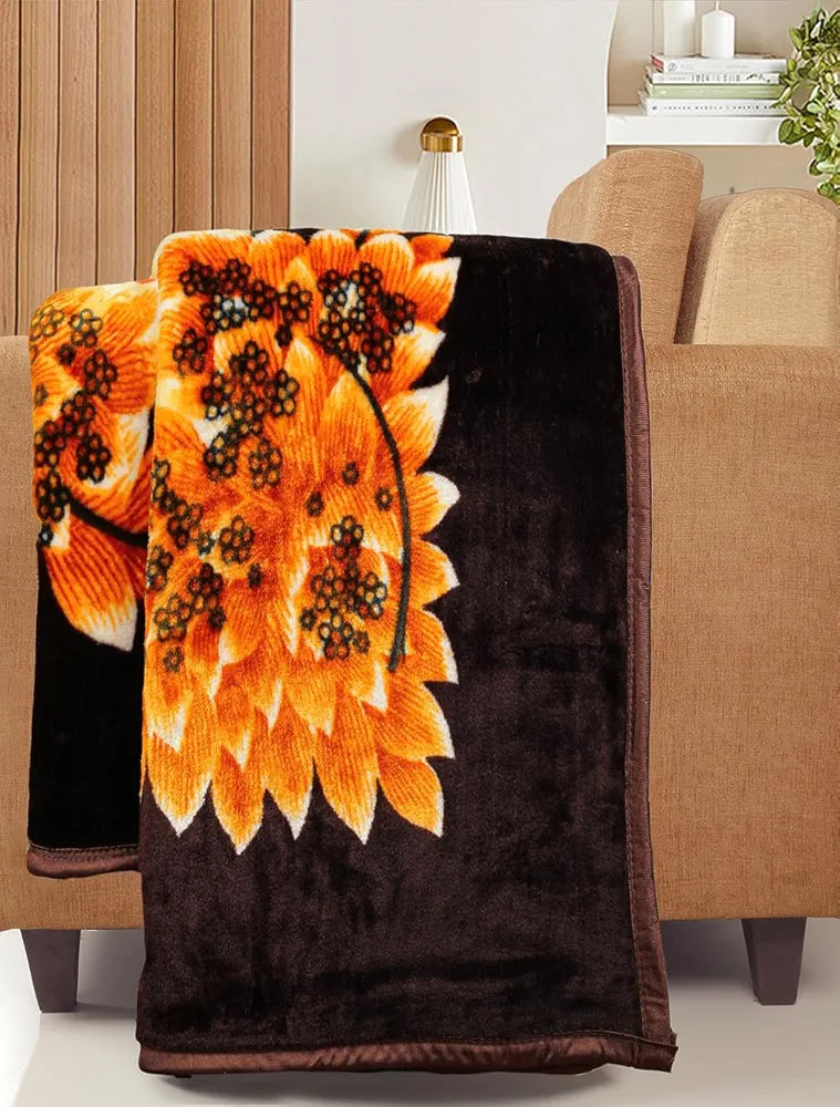Homekart Premium Super Soft Cloudy Printed Mink Double Bed Blanket for All Season Ultrasoft & Cozy Single Ply Blanket Beige & Brown