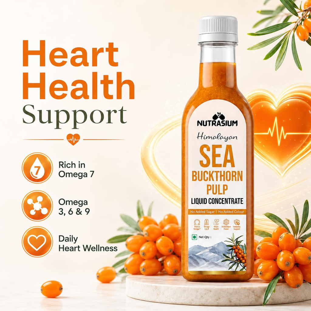 Nutrasium Himalayan Sea Buckthorn Berry Juice - 500 ml - Natural Source of Vitamin C, Omega 3 6 7 9, Antioxidants for Immunity, Skin Glow & Gut Health - 50 Glasses