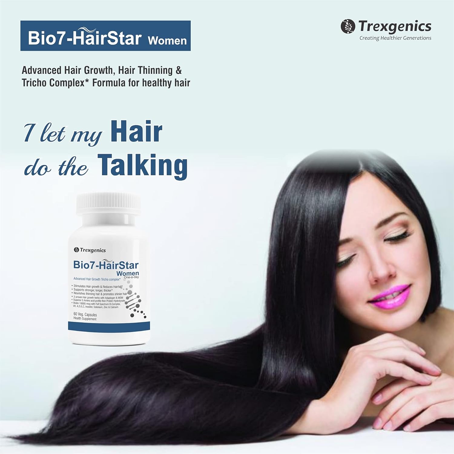 Trexgenics BIO7-HAIRSTAR WOMEN Advanced Hair Support Tricho Complex, ONE-A-DAY Vegatarian, Gluten Free(60 Veg. Capsules) (Pack of 1)
