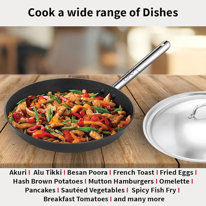 Hawkins Futura 30 cm Frying Pan Non Stick Fry Pan with Stainless Steel Handle and Stainless Steel Lid
