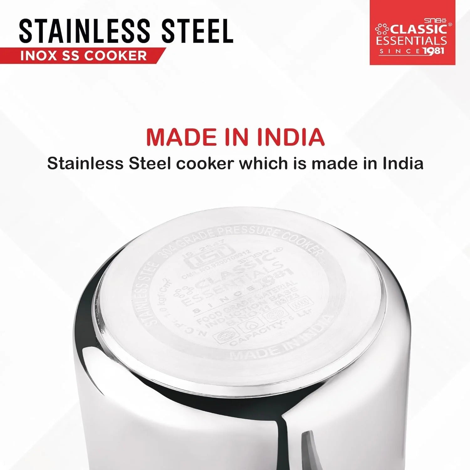 Classic Essentials Inox ProChef Stainless Steel Inner Lid Induction Pressure Cooker 5L