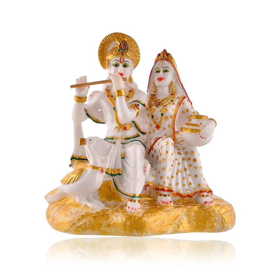 CraftVatika Radha Krishna Murti Dust Idol Marble Radhe Krishna Statue Radha Krishna Sitting-TP2