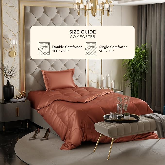 Stoa Paris Satin Comforter Single Bed with 300 TC One Pillow Cover Melted Caramel