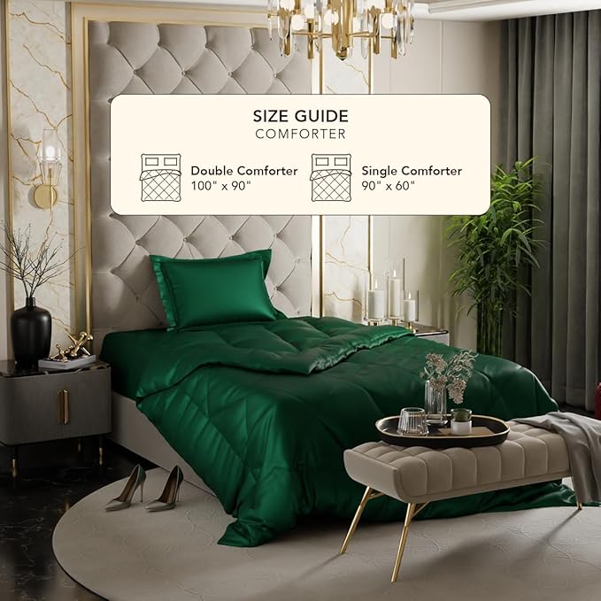 Stoa Paris Satin Comforter Single Bed with 300 TC One Pillow Cover Colour Emerald Green