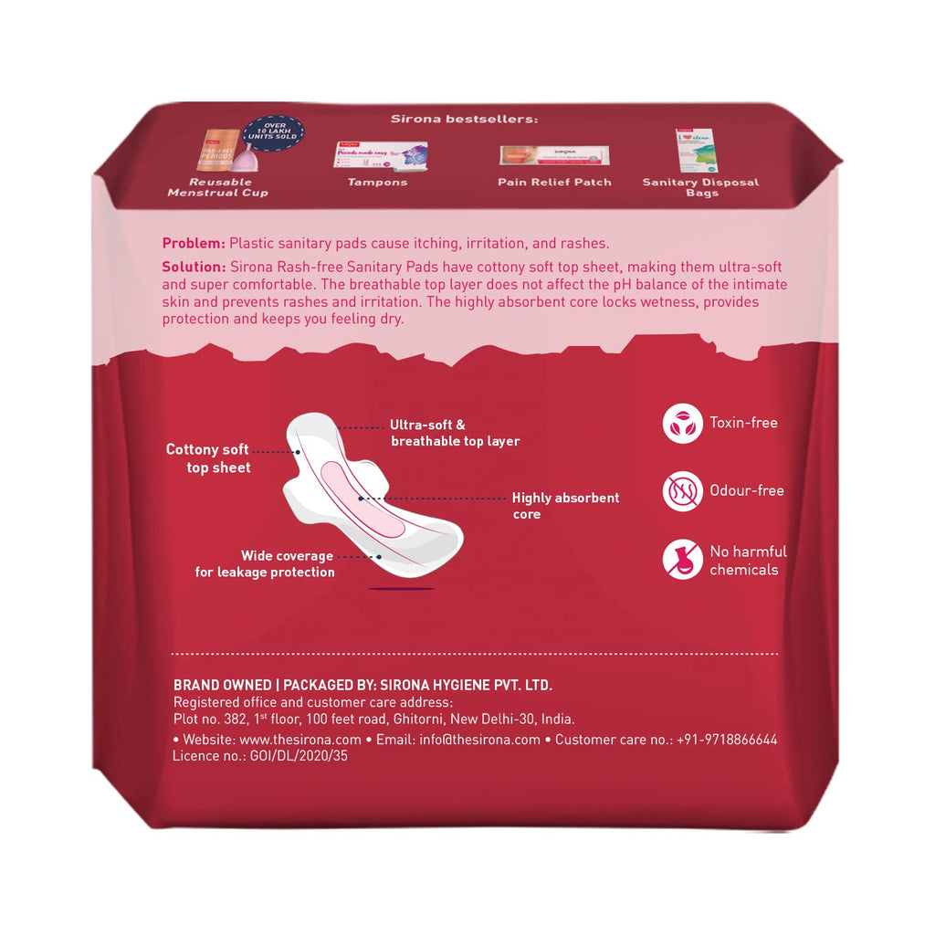 Sirona Max Sanitary Pads for Women | XL Plus (Pack of 10 Pads) | 100% Rash Free & Toxic-Free | Organic Cotton Sanitary Pad | Up to 0% Leakage, Comfortable & High Absorbency