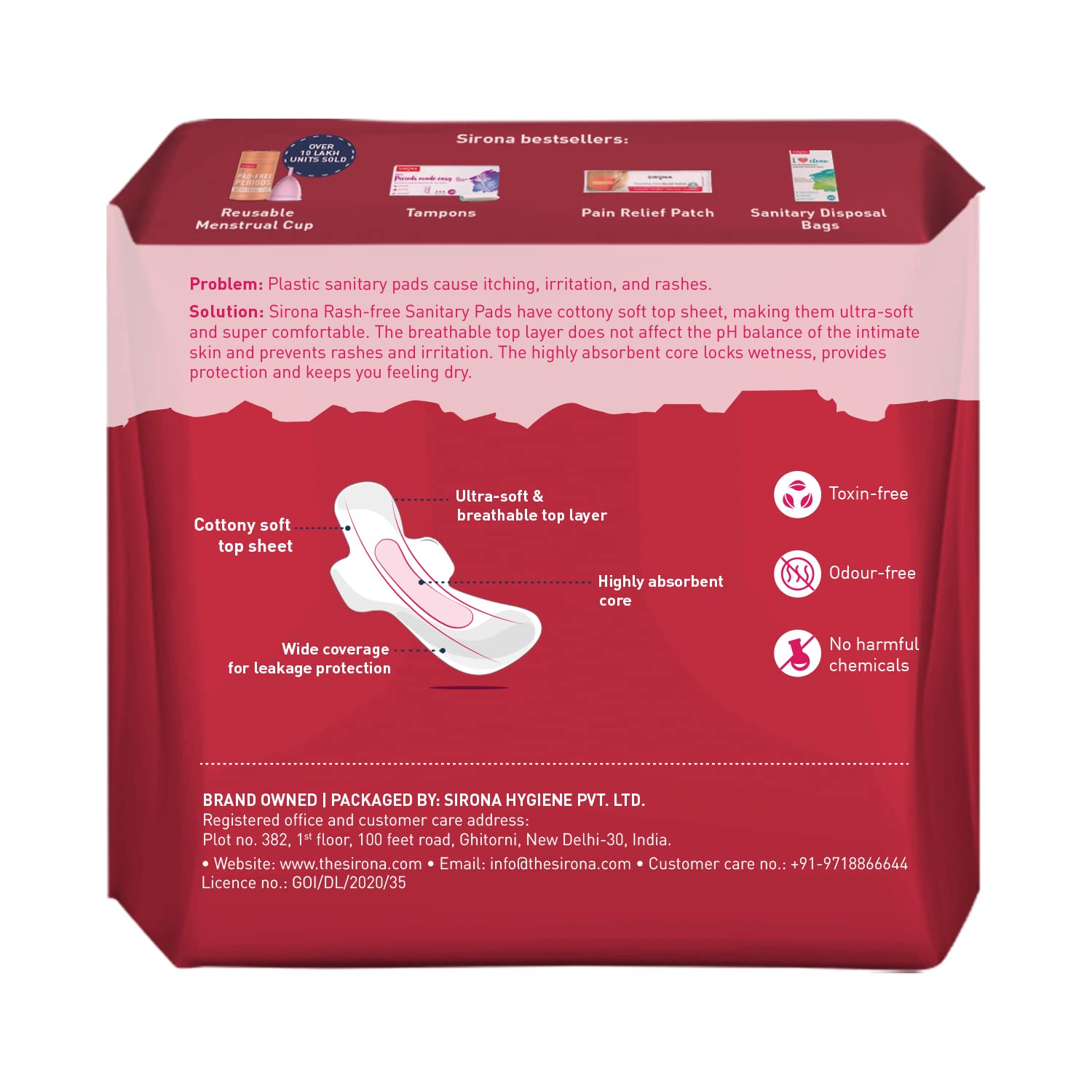 Sirona Max Sanitary Pads for Women | XL Plus (Pack of 10 Pads) | 100% Rash Free & Toxic-Free | Organic Cotton Sanitary Pad | Up to 0% Leakage, Comfortable & High Absorbency