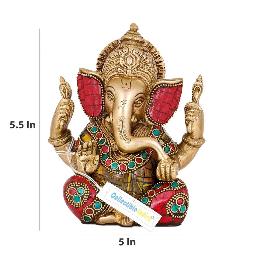 5.5" Lord Ganesha Brass Idol Statue God Ganesh Sculpture